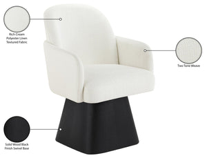 Meridian Furniture Marlowe Barrel Swivel Arm Chair Linen Upholstered Art Deco Style for Dining Rooms Cream Style 2 88030Cream-AC