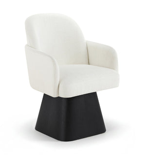 Meridian Furniture Marlowe Barrel Swivel Arm Chair Linen Upholstered Art Deco Style for Dining Rooms Cream Style 2 88030Cream-AC