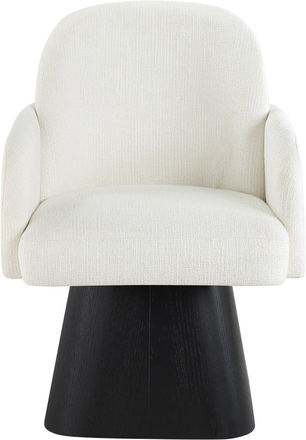 Meridian Furniture Marlowe Barrel Swivel Arm Chair Linen Upholstered Art Deco Style for Dining Rooms Cream Style 2 88030Cream-AC