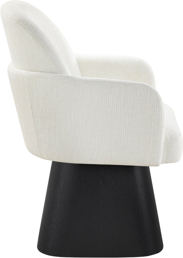Meridian Furniture Marlowe Barrel Swivel Arm Chair Linen Upholstered Art Deco Style for Dining Rooms Cream Style 2 88030Cream-AC