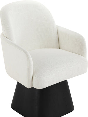 Meridian Furniture Marlowe Barrel Swivel Arm Chair Linen Upholstered Art Deco Style for Dining Rooms Cream Style 2 88030Cream-AC