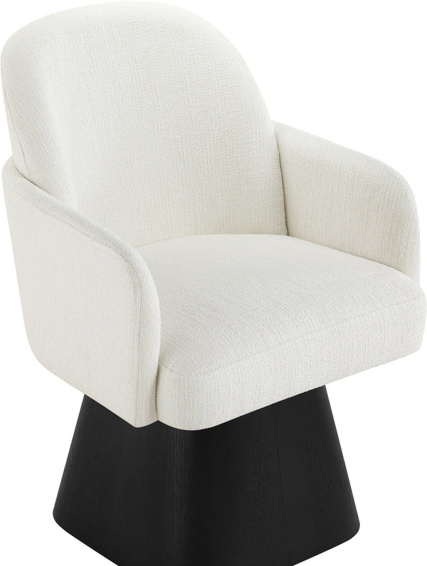 Meridian Furniture Marlowe Barrel Swivel Arm Chair Linen Upholstered Art Deco Style for Dining Rooms Cream Style 2 88030Cream-AC