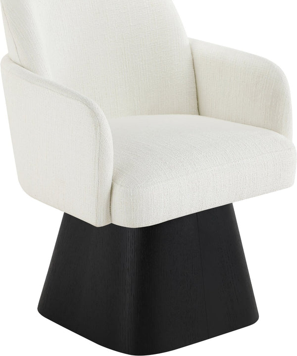 Meridian Furniture Marlowe Barrel Swivel Arm Chair Linen Upholstered Art Deco Style for Dining Rooms Cream Style 2 88030Cream-AC