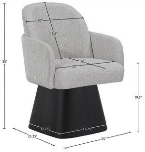Meridian Furniture Marlowe Barrel Swivel Arm Chair Linen Upholstered Art Deco Style for Dining Rooms Grey Style 2 88030Grey-AC