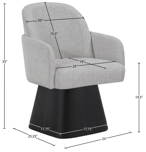 Meridian Furniture Marlowe Barrel Swivel Arm Chair Linen Upholstered Art Deco Style for Dining Rooms Grey Style 2 88030Grey-AC