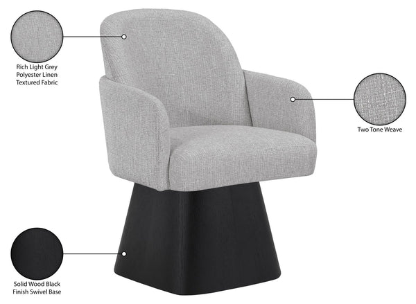 Meridian Furniture Marlowe Barrel Swivel Arm Chair Linen Upholstered Art Deco Style for Dining Rooms Grey Style 2 88030Grey-AC