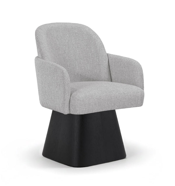 Meridian Furniture Marlowe Barrel Swivel Arm Chair Linen Upholstered Art Deco Style for Dining Rooms Grey Style 2 88030Grey-AC