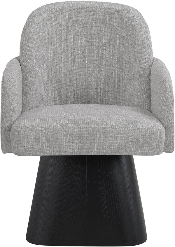 Meridian Furniture Marlowe Barrel Swivel Arm Chair Linen Upholstered Art Deco Style for Dining Rooms Grey Style 2 88030Grey-AC