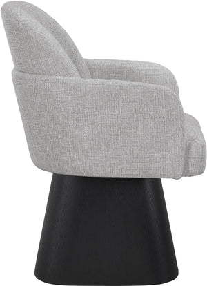 Meridian Furniture Marlowe Barrel Swivel Arm Chair Linen Upholstered Art Deco Style for Dining Rooms Grey Style 2 88030Grey-AC