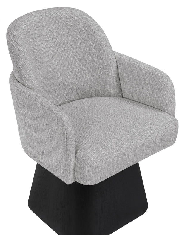 Meridian Furniture Marlowe Barrel Swivel Arm Chair Linen Upholstered Art Deco Style for Dining Rooms Grey Style 2 88030Grey-AC