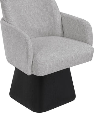 Meridian Furniture Marlowe Barrel Swivel Arm Chair Linen Upholstered Art Deco Style for Dining Rooms Grey Style 2 88030Grey-AC