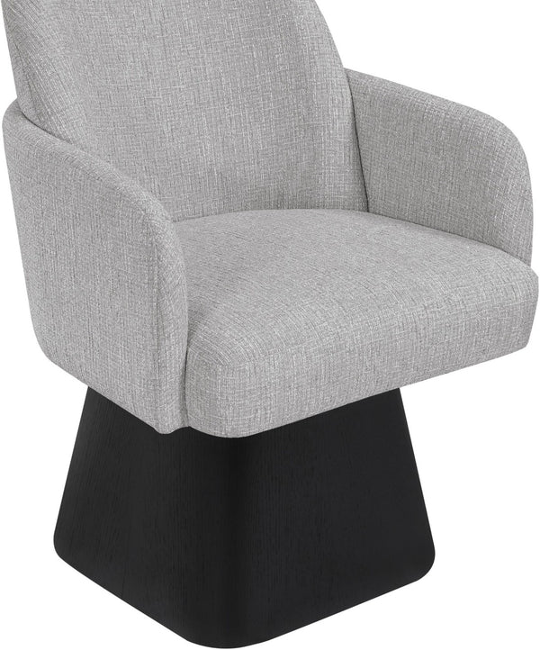 Meridian Furniture Marlowe Barrel Swivel Arm Chair Linen Upholstered Art Deco Style for Dining Rooms Grey Style 2 88030Grey-AC