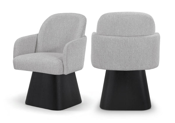 Meridian Furniture Marlowe Barrel Swivel Arm Chair Linen Upholstered Art Deco Style for Dining Rooms Grey Style 2 88030Grey-AC
