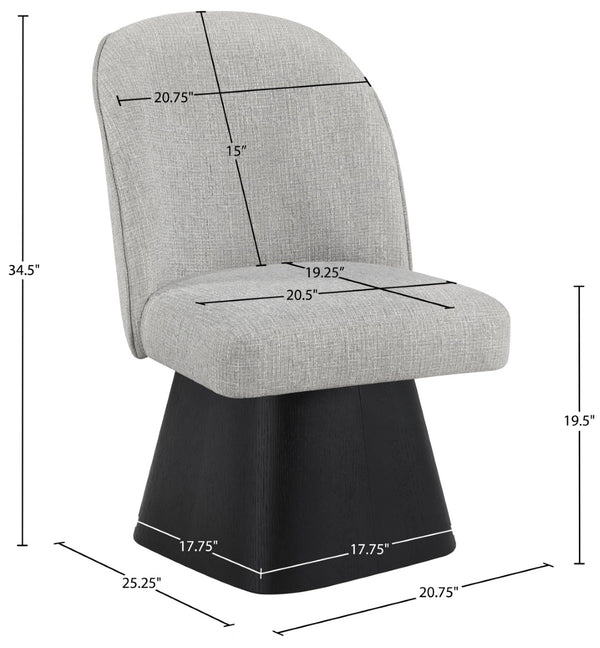 Meridian Furniture Marlowe Barrel Swivel Dining Chair in Linen Fabric with Art Deco Curved Back 88030Grey-SC