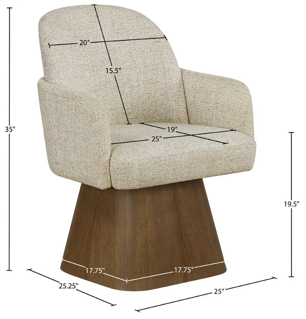 Meridian Furniture Marlowe Barrel Swivel Arm Chair Linen Upholstered Art Deco Style for Dining Rooms Beige Style 3 88031Beige-AC