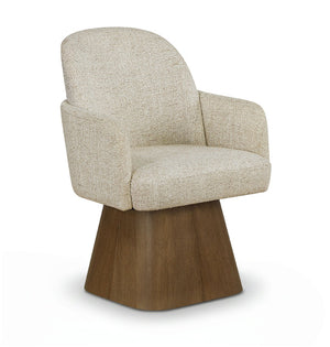Meridian Furniture Marlowe Barrel Swivel Arm Chair Linen Upholstered Art Deco Style for Dining Rooms Beige Style 3 88031Beige-AC