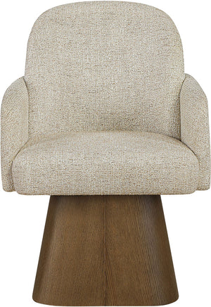 Meridian Furniture Marlowe Barrel Swivel Arm Chair Linen Upholstered Art Deco Style for Dining Rooms Beige Style 3 88031Beige-AC