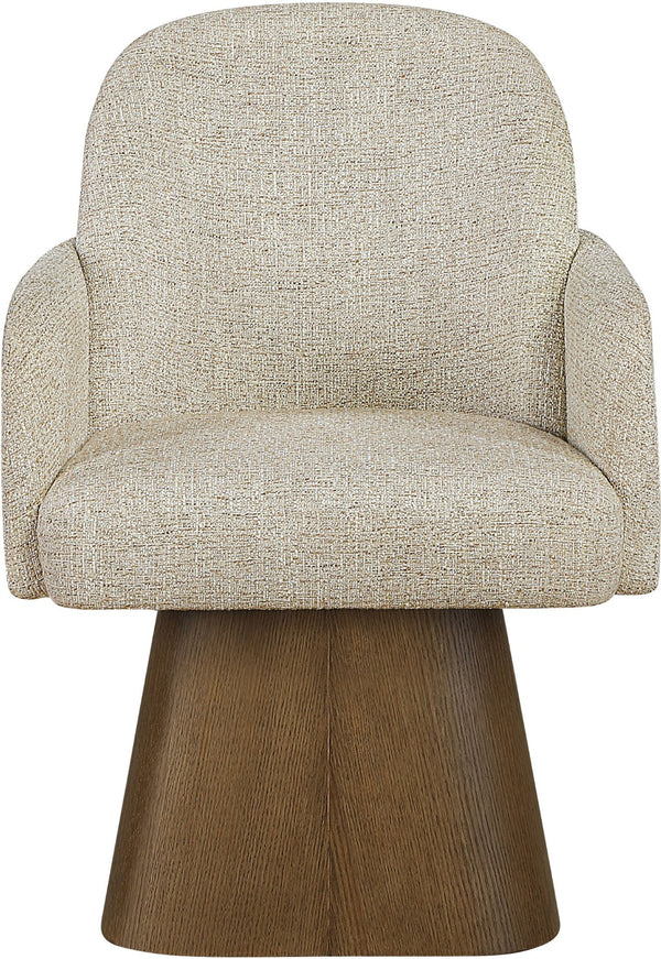 Meridian Furniture Marlowe Barrel Swivel Arm Chair Linen Upholstered Art Deco Style for Dining Rooms Beige Style 3 88031Beige-AC