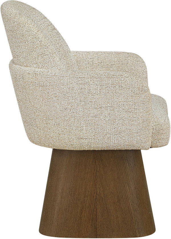 Meridian Furniture Marlowe Barrel Swivel Arm Chair Linen Upholstered Art Deco Style for Dining Rooms Beige Style 3 88031Beige-AC