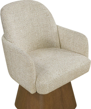 Meridian Furniture Marlowe Barrel Swivel Arm Chair Linen Upholstered Art Deco Style for Dining Rooms Beige Style 3 88031Beige-AC