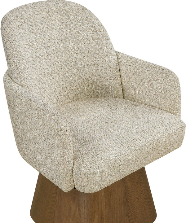Meridian Furniture Marlowe Barrel Swivel Arm Chair Linen Upholstered Art Deco Style for Dining Rooms Beige Style 3 88031Beige-AC