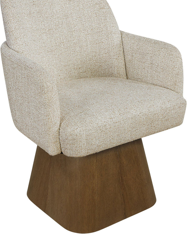 Meridian Furniture Marlowe Barrel Swivel Arm Chair Linen Upholstered Art Deco Style for Dining Rooms Beige Style 3 88031Beige-AC