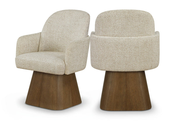 Meridian Furniture Marlowe Barrel Swivel Arm Chair Linen Upholstered Art Deco Style for Dining Rooms Beige Style 3 88031Beige-AC