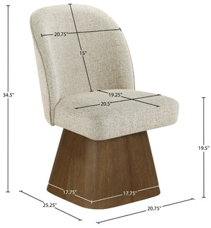 Meridian Furniture Marlowe Barrel Swivel Dining Chair Beige Linen Weave Art Deco Walnut Base 88031Beige-SC