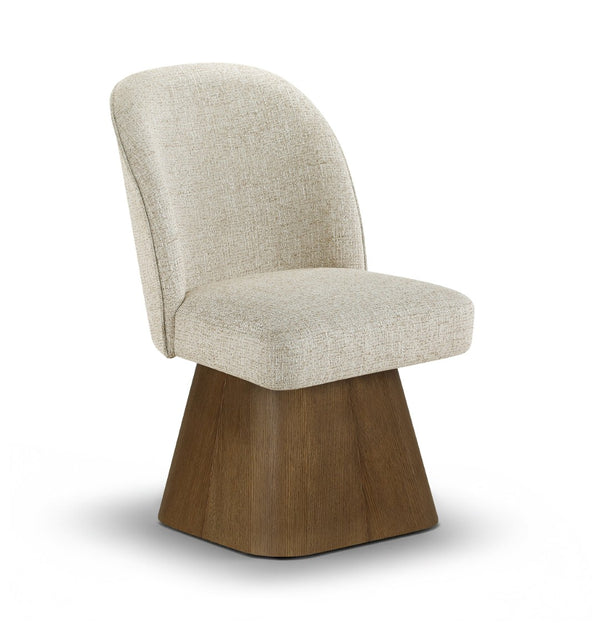 Meridian Furniture Marlowe Barrel Swivel Dining Chair Beige Linen Weave Art Deco Walnut Base 88031Beige-SC