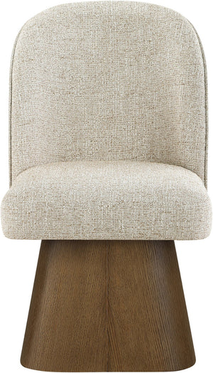 Meridian Furniture Marlowe Barrel Swivel Dining Chair Beige Linen Weave Art Deco Walnut Base 88031Beige-SC