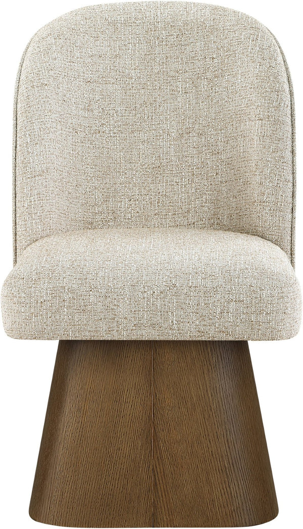 Meridian Furniture Marlowe Barrel Swivel Dining Chair Beige Linen Weave Art Deco Walnut Base 88031Beige-SC