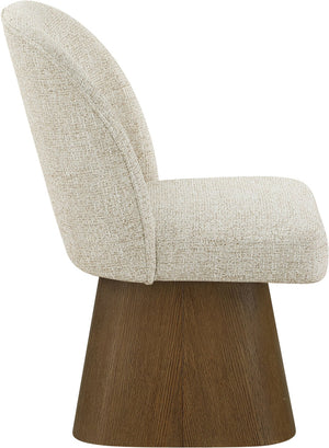 Meridian Furniture Marlowe Barrel Swivel Dining Chair Beige Linen Weave Art Deco Walnut Base 88031Beige-SC