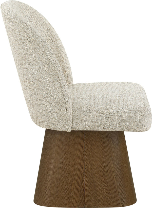 Meridian Furniture Marlowe Barrel Swivel Dining Chair Beige Linen Weave Art Deco Walnut Base 88031Beige-SC