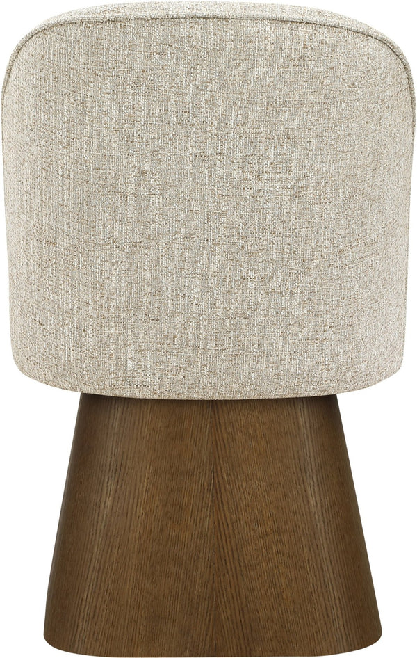 Meridian Furniture Marlowe Barrel Swivel Dining Chair Beige Linen Weave Art Deco Walnut Base 88031Beige-SC