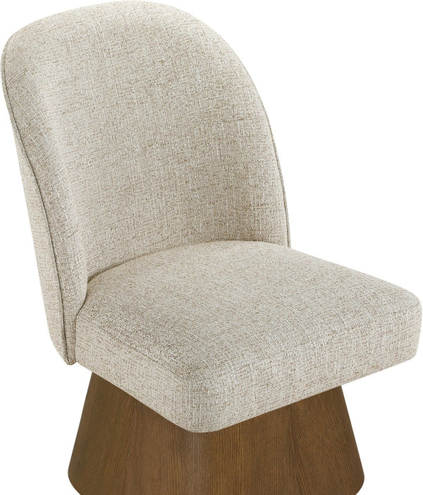 Meridian Furniture Marlowe Barrel Swivel Dining Chair Beige Linen Weave Art Deco Walnut Base 88031Beige-SC