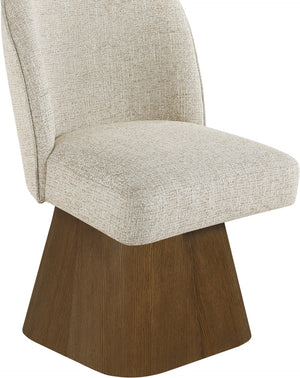 Meridian Furniture Marlowe Barrel Swivel Dining Chair Beige Linen Weave Art Deco Walnut Base 88031Beige-SC