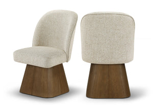 Meridian Furniture Marlowe Barrel Swivel Dining Chair Beige Linen Weave Art Deco Walnut Base 88031Beige-SC