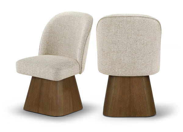 Meridian Furniture Marlowe Barrel Swivel Dining Chair Beige Linen Weave Art Deco Walnut Base 88031Beige-SC