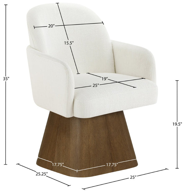 Meridian Furniture Marlowe Barrel Swivel Arm Chair Linen Upholstered Art Deco Style for Dining Rooms Cream Style 3 88031Cream-AC