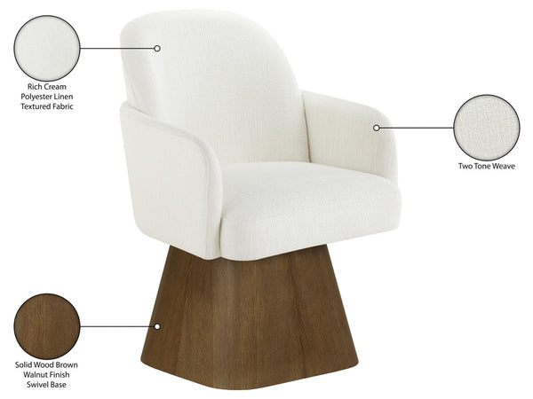 Meridian Furniture Marlowe Barrel Swivel Arm Chair Linen Upholstered Art Deco Style for Dining Rooms Cream Style 3 88031Cream-AC