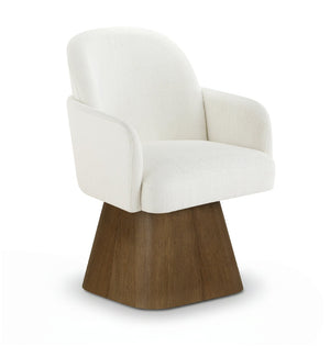 Meridian Furniture Marlowe Barrel Swivel Arm Chair Linen Upholstered Art Deco Style for Dining Rooms Cream Style 3 88031Cream-AC