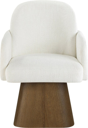 Meridian Furniture Marlowe Barrel Swivel Arm Chair Linen Upholstered Art Deco Style for Dining Rooms Cream Style 3 88031Cream-AC