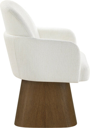 Meridian Furniture Marlowe Barrel Swivel Arm Chair Linen Upholstered Art Deco Style for Dining Rooms Cream Style 3 88031Cream-AC