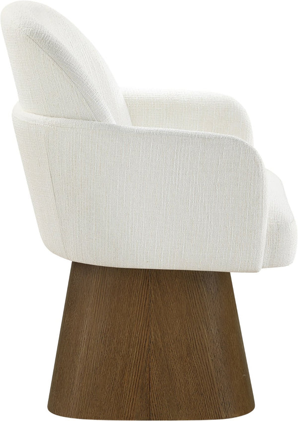 Meridian Furniture Marlowe Barrel Swivel Arm Chair Linen Upholstered Art Deco Style for Dining Rooms Cream Style 3 88031Cream-AC
