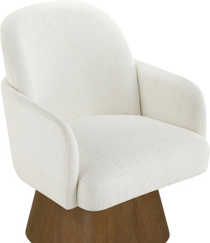 Meridian Furniture Marlowe Barrel Swivel Arm Chair Linen Upholstered Art Deco Style for Dining Rooms Cream Style 3 88031Cream-AC