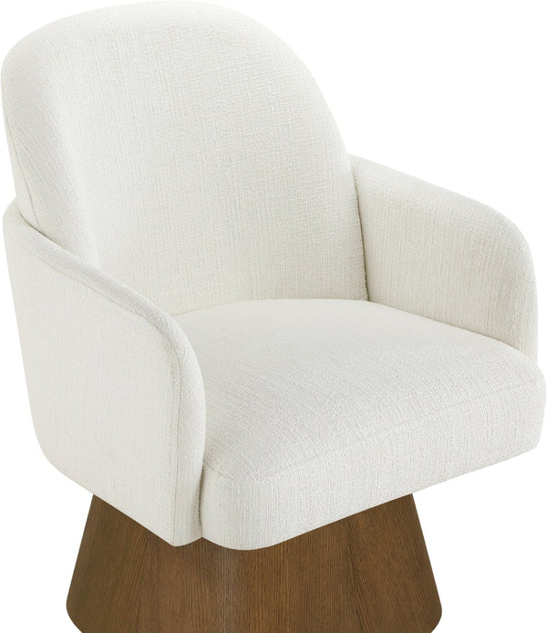 Meridian Furniture Marlowe Barrel Swivel Arm Chair Linen Upholstered Art Deco Style for Dining Rooms Cream Style 3 88031Cream-AC