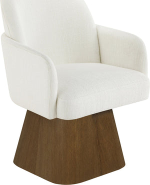 Meridian Furniture Marlowe Barrel Swivel Arm Chair Linen Upholstered Art Deco Style for Dining Rooms Cream Style 3 88031Cream-AC