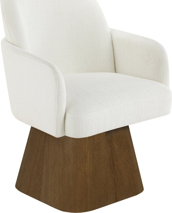 Meridian Furniture Marlowe Barrel Swivel Arm Chair Linen Upholstered Art Deco Style for Dining Rooms Cream Style 3 88031Cream-AC