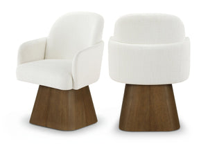 Meridian Furniture Marlowe Barrel Swivel Arm Chair Linen Upholstered Art Deco Style for Dining Rooms Cream Style 3 88031Cream-AC