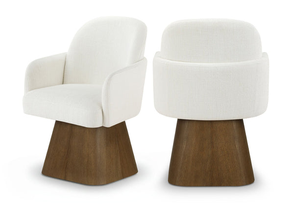 Meridian Furniture Marlowe Barrel Swivel Arm Chair Linen Upholstered Art Deco Style for Dining Rooms Cream Style 3 88031Cream-AC